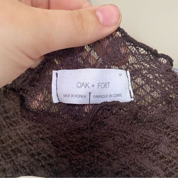Oak + Fort NWT Brown Mesh Mock-Neck Mini Dress Size Small - Picture 5 of 8